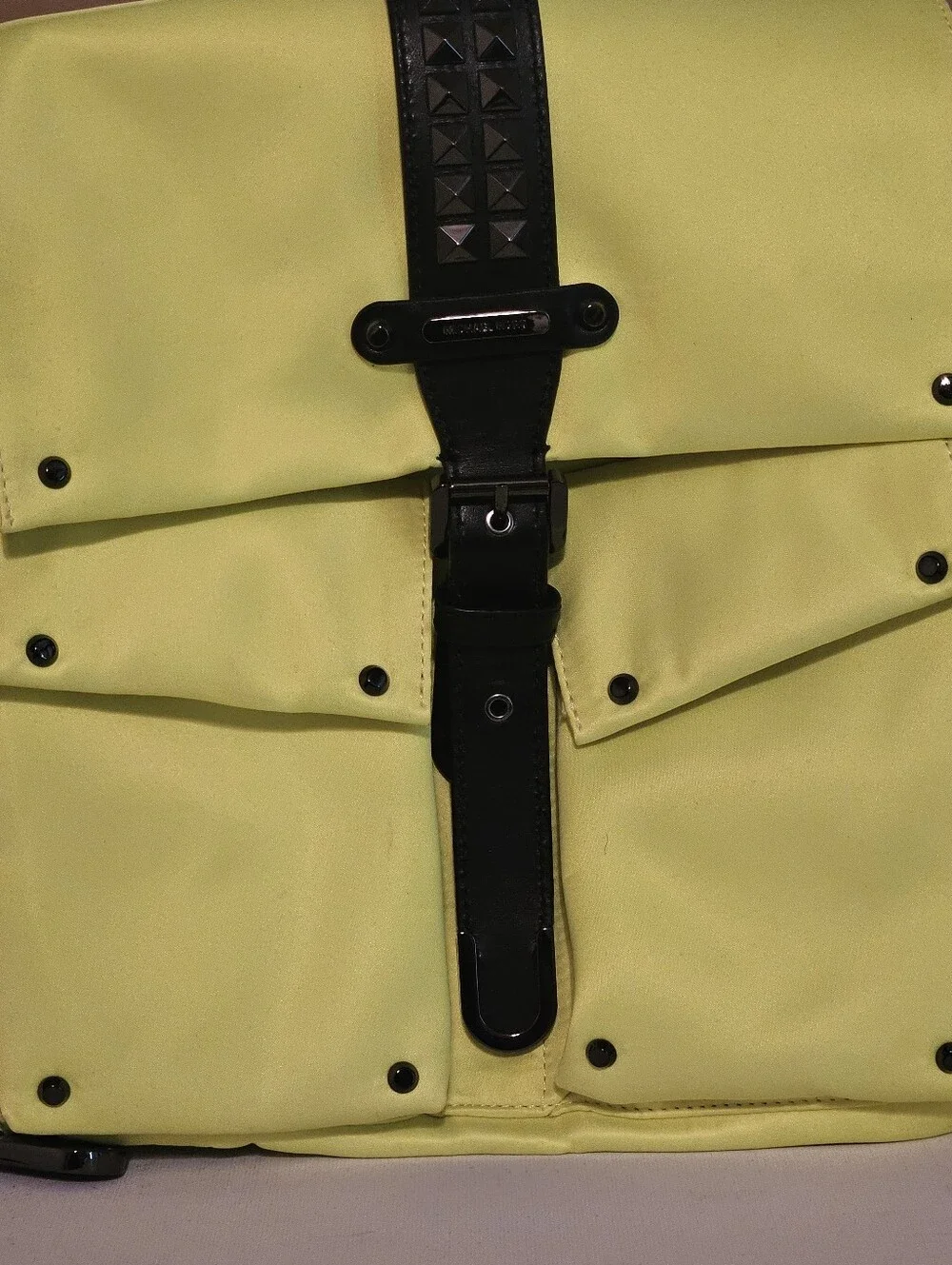 Michael Kors Olivia Neon Yellow Backpack with Black Stud Accents
